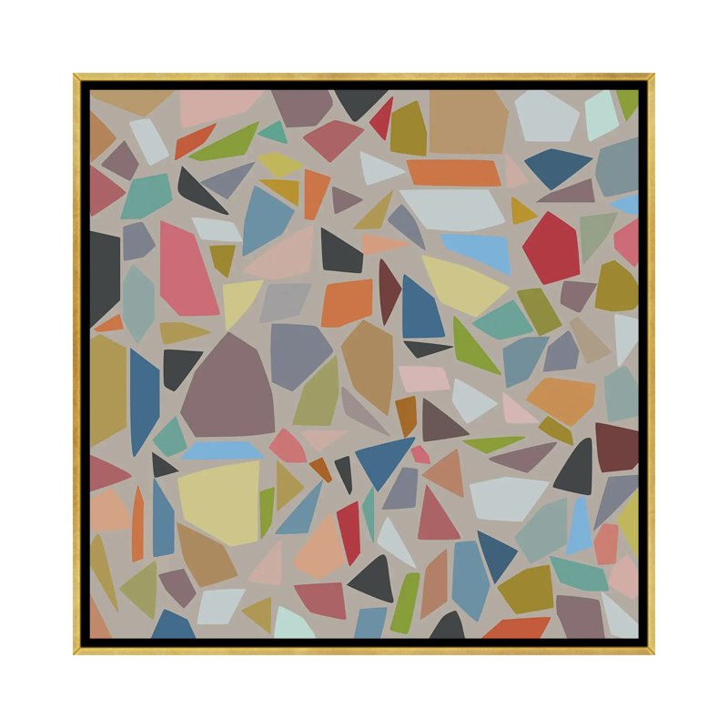 Motif terrazzo II, Toile avec cadre flottant or, H 37 po x l 37 po x P 1,5 po, Pas de tapis