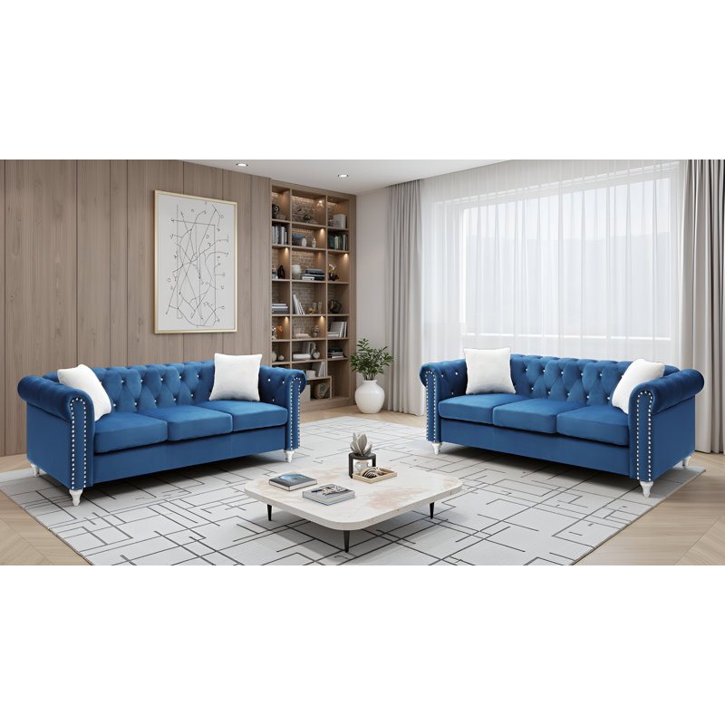 Ensemble de 2 fauteuils en velours bleu marine nantais, Marine