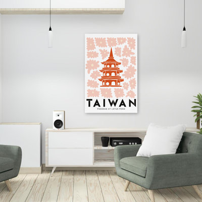 Pagodas Of Taiwan - Black Building Glowers Illustration Art