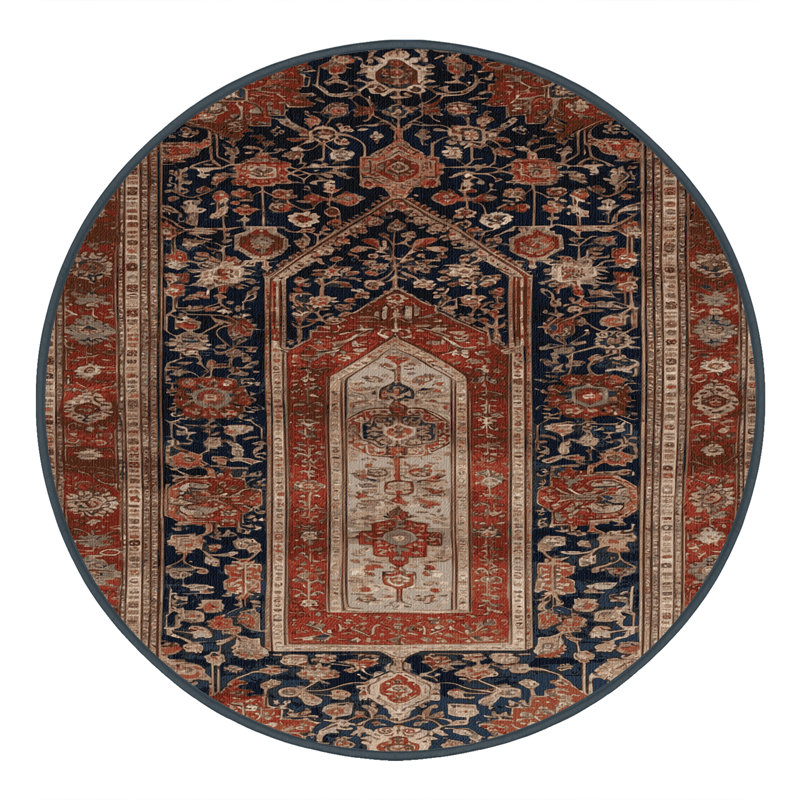Machine Washable Turkish Brown Area Rug, Rond 7 pi