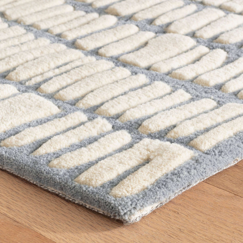 Tapis bleu en laine touffeté à la main Roark, Rectangle 5 pi x 8 pi