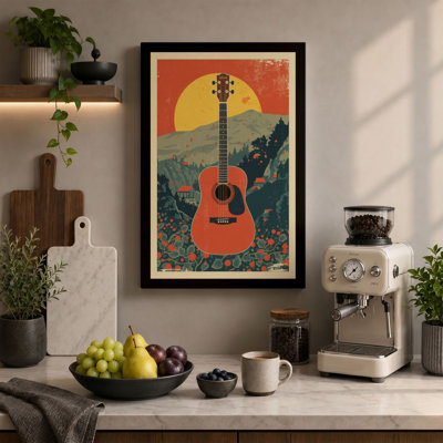 Guitar and Sun Retro - Wrapped Canvas