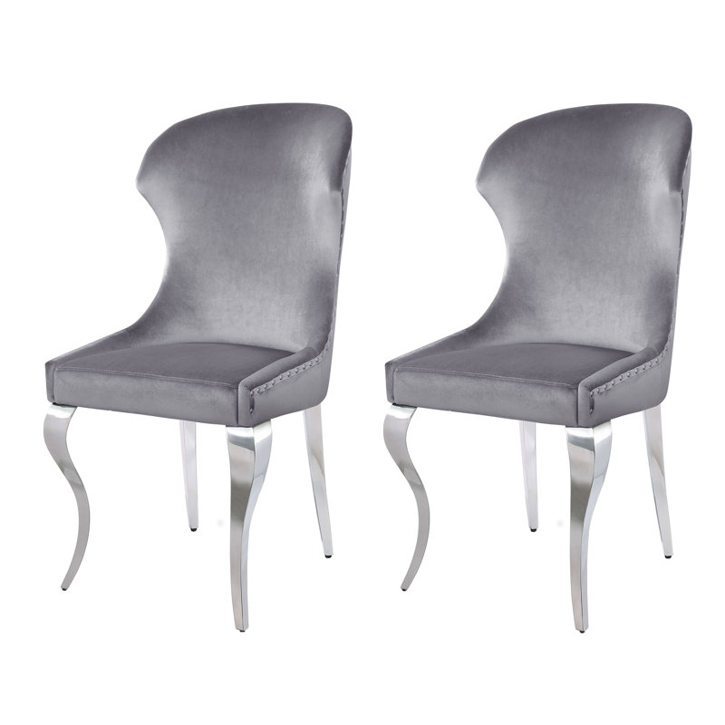 Leother 18'' H Velvet Upholstered Side Chair, Gray