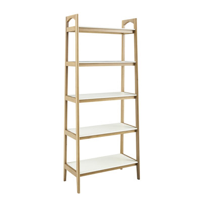 Unité de rangement d'inspiration Mid-Century - structure en bois massif, cadre blanc à 5 tablettes