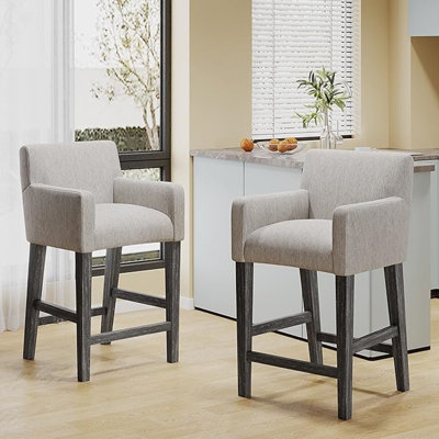 Tabouret de comptoir 2 pièces contemporain 24 * 23 * 39,5 pouces gris clair avec accoudoirs