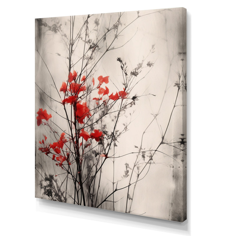 «Red Gray Herb Garden II», art mural floral, Toile tendue, H 44 po x l 34 po x P 1 po