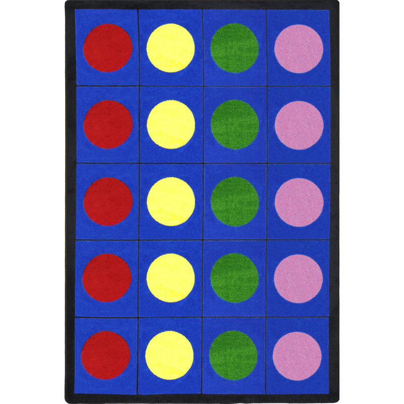 Tapis bleu éducatif touffeté à pois, Rectangle 5 pi 4 po x 7 pi 8 po