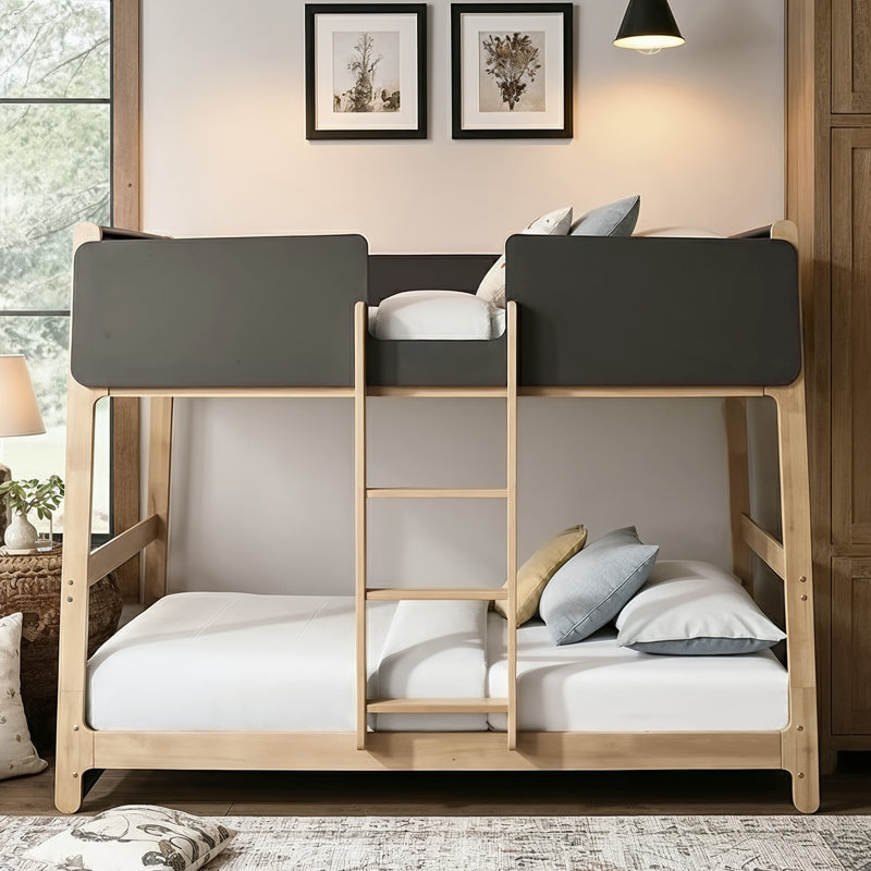 Bustillo Scandinavian Solid Wood Twin Over Twin Bunk Bed With Ladder, Milk Oak/Graphite Up