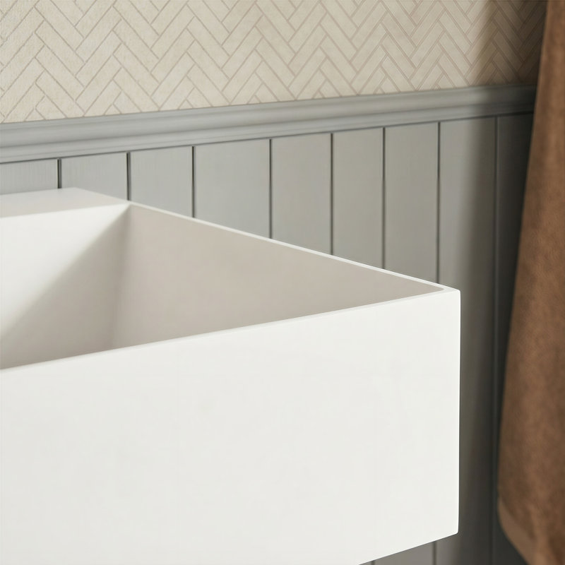 30'' Wall Mounted Bathroom Sink Solid Surface Rectangular Vessel Sink With Faucet Hole, 1, 30" L x 17.99" W x 5.51" D