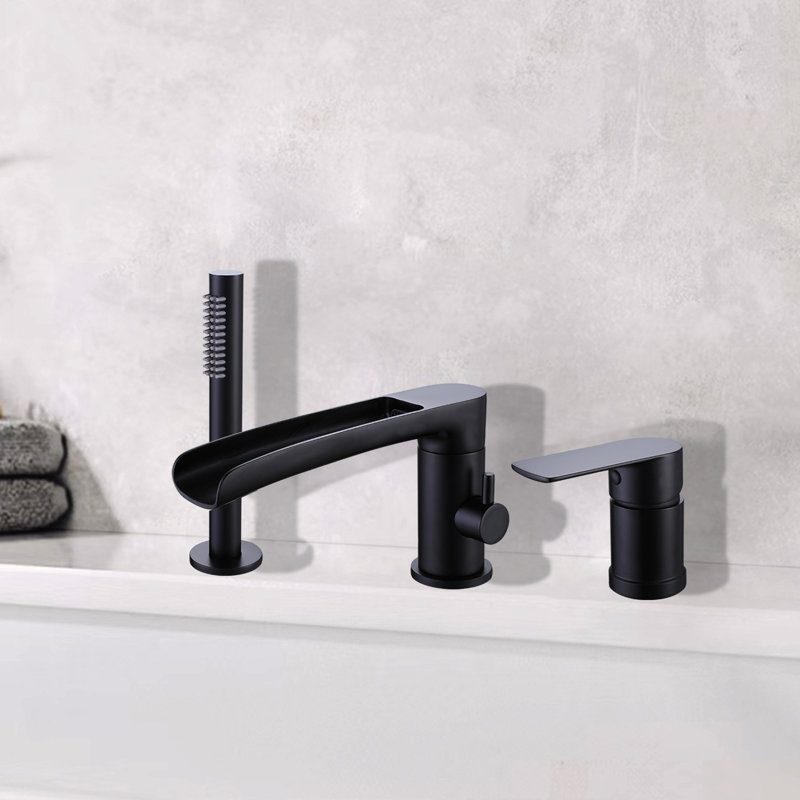 Robinet de baignoire romaine monocommande à fixation sur le comptoir avec douche à main, Noir mat