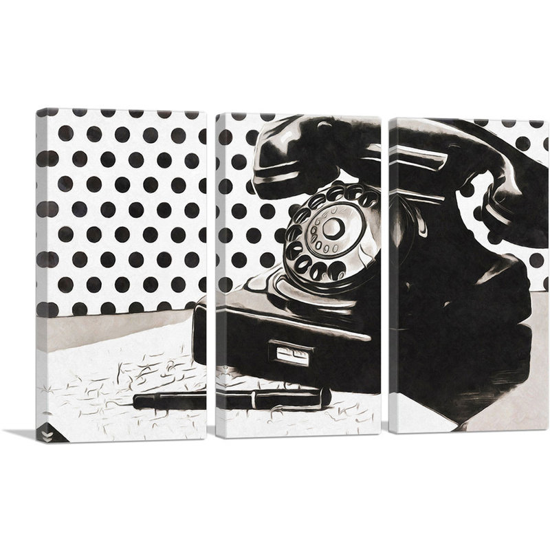 «Old Téléphone Modern Home Decor», ensemble de 3 impressions sur toile tendue, H 40 po x l 60 po x 1,5 po