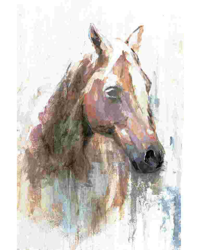 Cheval sur une toile tendue, H 18 po x l 12 po