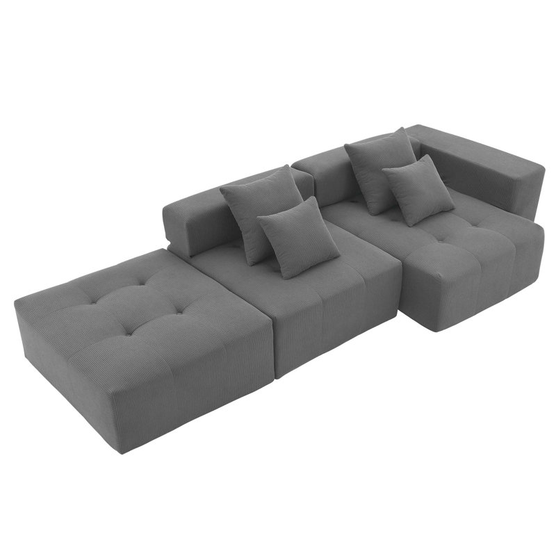 Canapé modulaire en forme de L 105,5 po Boneless, assise large et profonde, canapé en velours côtelé minimaliste résistant aux froissements, canapé à nuage entièrement compressé pour le salon, combinaison gratuite de 3 ordinateurs, aucun assembla