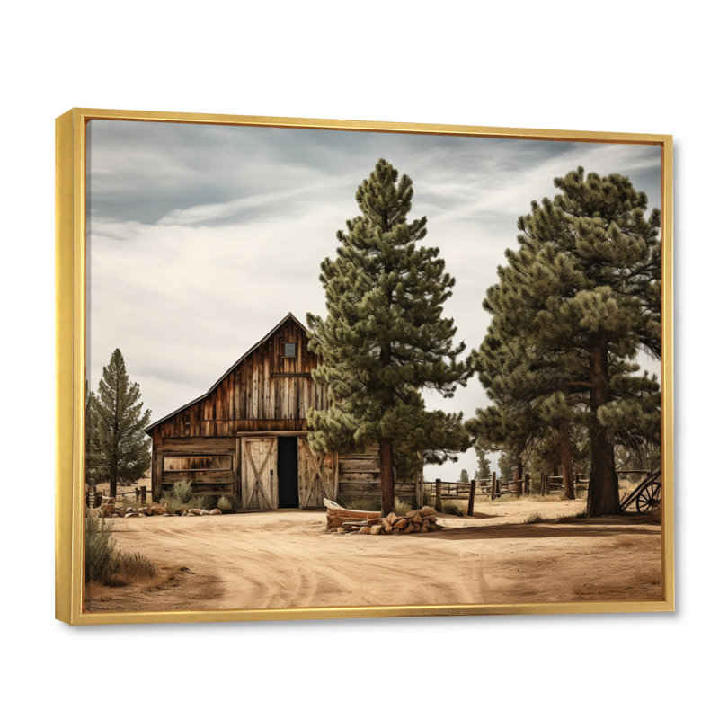 Pin, charme rustique sur bois de pin, 12" H x 20" W, Cadre flottant doré