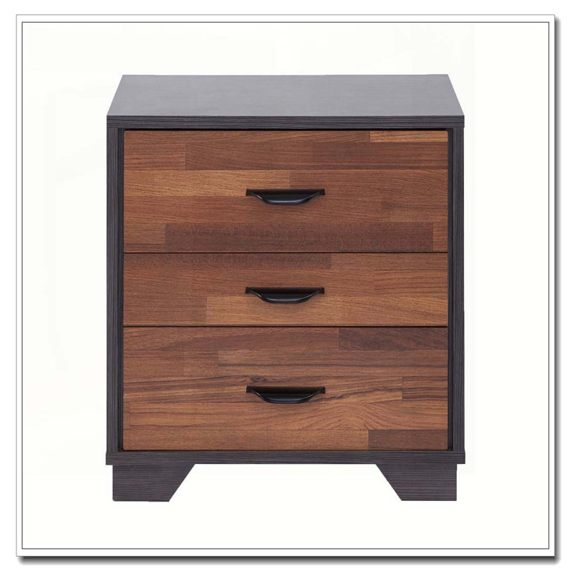 Table d'appoint rectangulaire à 3 tiroirs en noyer et espresso