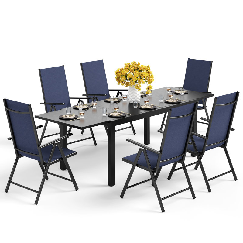 Salem 6 - Person Patio Dining Set with Extendable Rectangular Table, Blue/Black