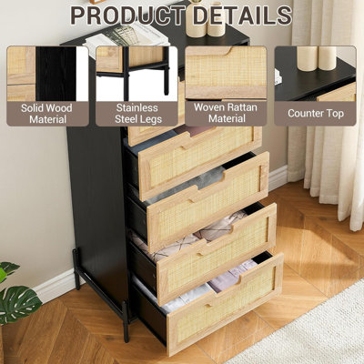 Solid Wood 60cm W 5 - Drawer Chest of Drawers
