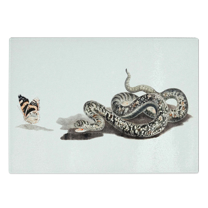 Tempered Glass Snake and Butterfly by Johan Teyler Chopping Board, 39 cm W x 28.5 cm L