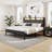 Queen Size Bed Frame With Upholstered Headboard, Platform Bed With Led Lights & Charging Station, Black-1560049200