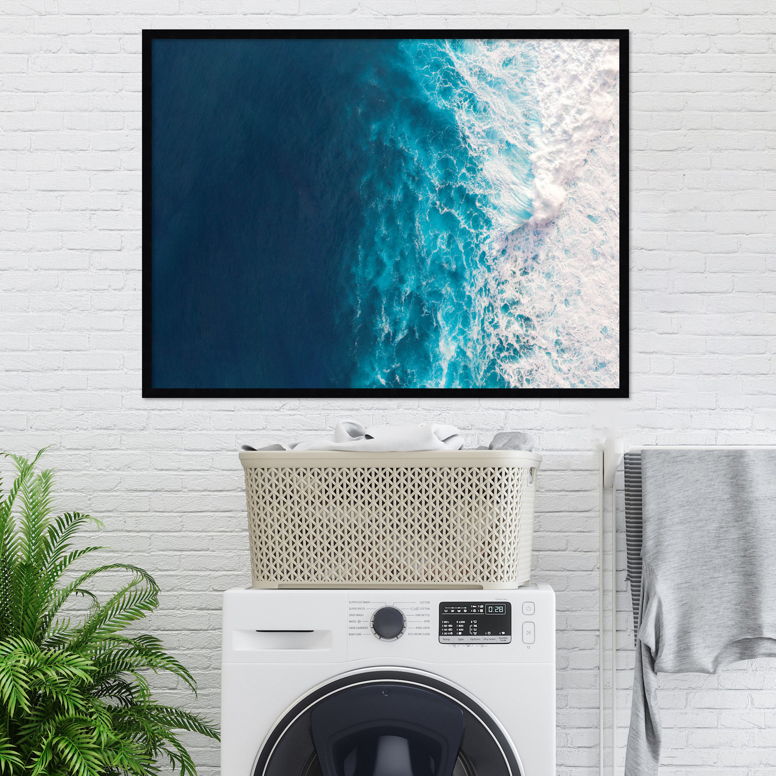 Seascape of Splashing Waves Print, Black, 31" H x 41" W x 1" D