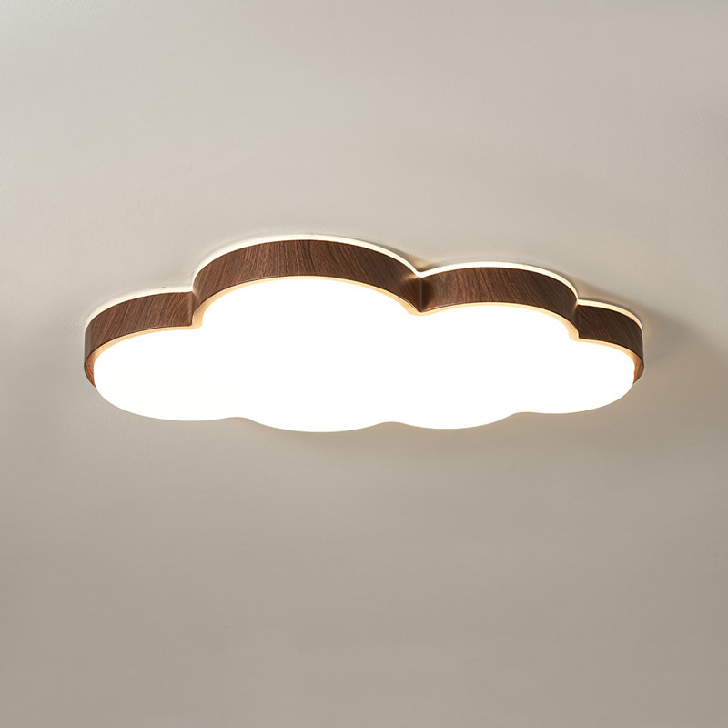 21.9" 1 - Light Wood Grain Dimmable Cloud Led Semi Flush Mount