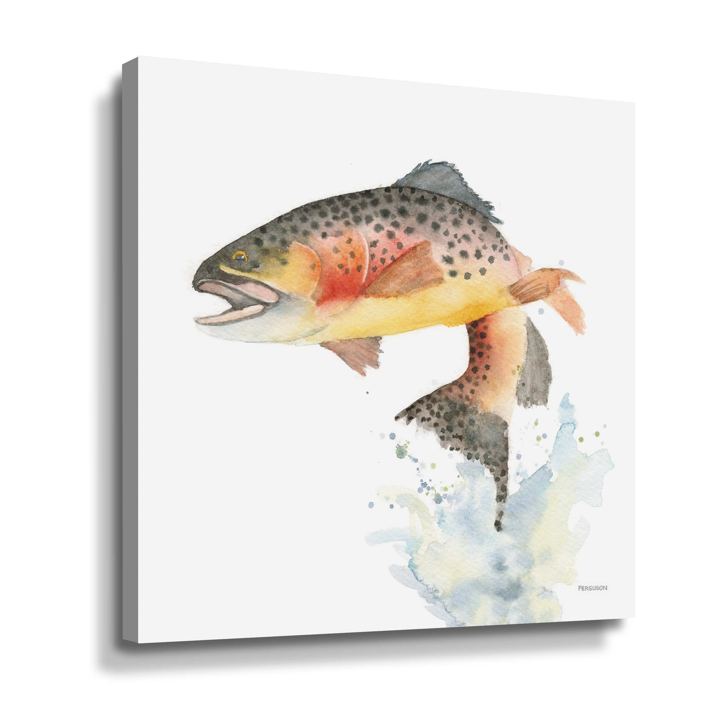 Watercolor Rainbow Trout Flour Sack Towel Fly Fishing Kitchen
