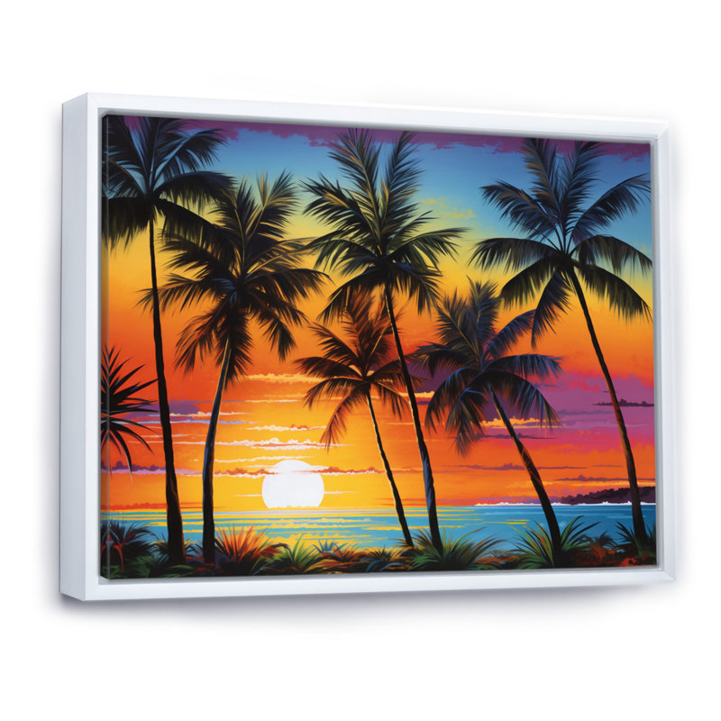 «Colorful Bold Palm Trees Landscape IV - Palmiers et palmiers», art encadré, Cadre flottant blanc, H 16 po x l 32 po x P 1 po