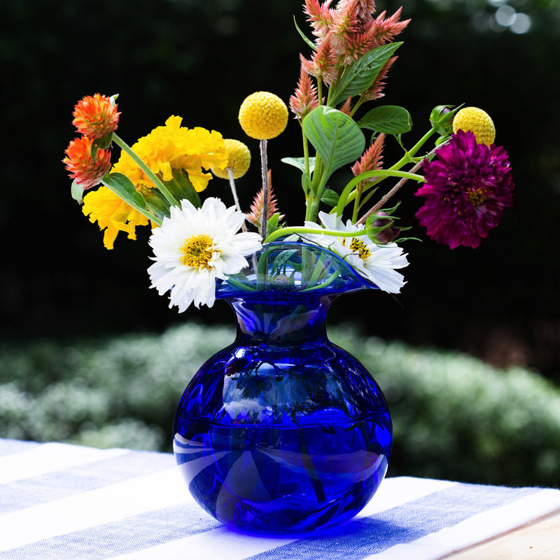 Hibiscus Glass Vase, Cobalt, Overall height- 10''