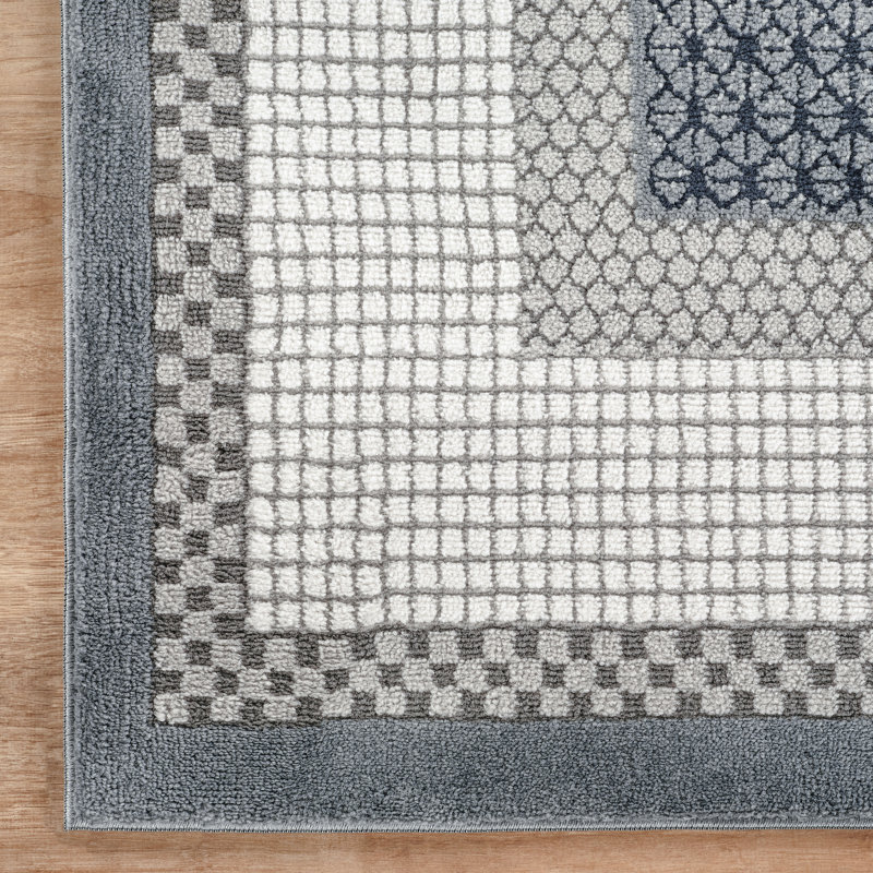 Tapis moderne Whitney, Bleu / Ivoire, 5 pi 0 po x 7 pi 10 po