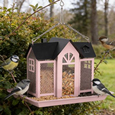 Mangeoire extérieure pour oiseaux, grande capacité de 1,6 L, résistante aux intempéries, attire les pinsons, les cardinaux et les mésanges. Résistante à la rouille et facile à nettoyer.