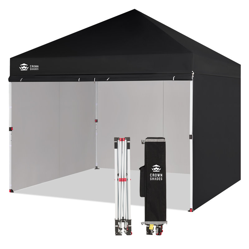 CROWN SHADES Commercial 10' x 10' One Push Center Lock Instant Pop-Up Canopy Tent with 4 Sidewalls, Black, Black