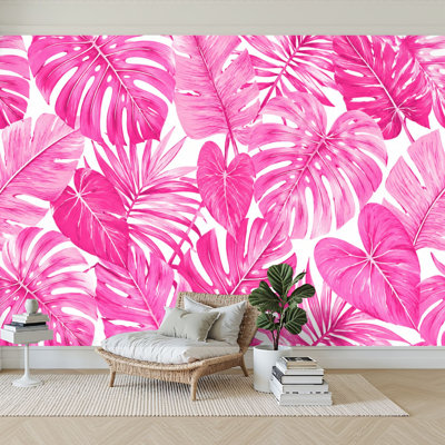 Papier peint adhésif autocollant amovible à motif floral rose à motif de dessin à la main à motif floral abstrait rose H 100 po x l 144 po