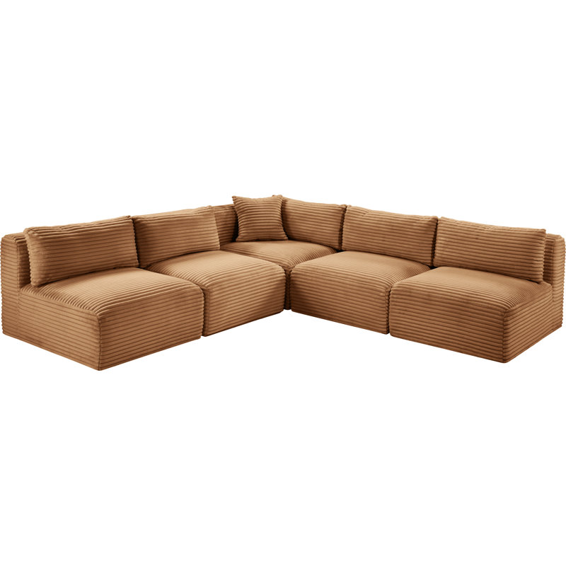 Canapé modulaire en L Carmean Performance, Velours côtelé texturé, 4 sans accoudoirs, 1 en coin