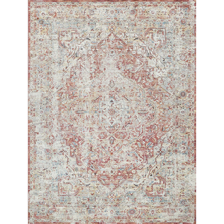 Antique Loom Beige/Rust Polyester powerloom Area Rug