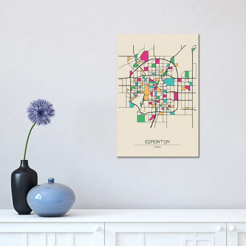 Edmonton, Canada Map by Ayse Deniz Akerman - Wrapped Canvas Gallery-Wrapped Canvas Giclée