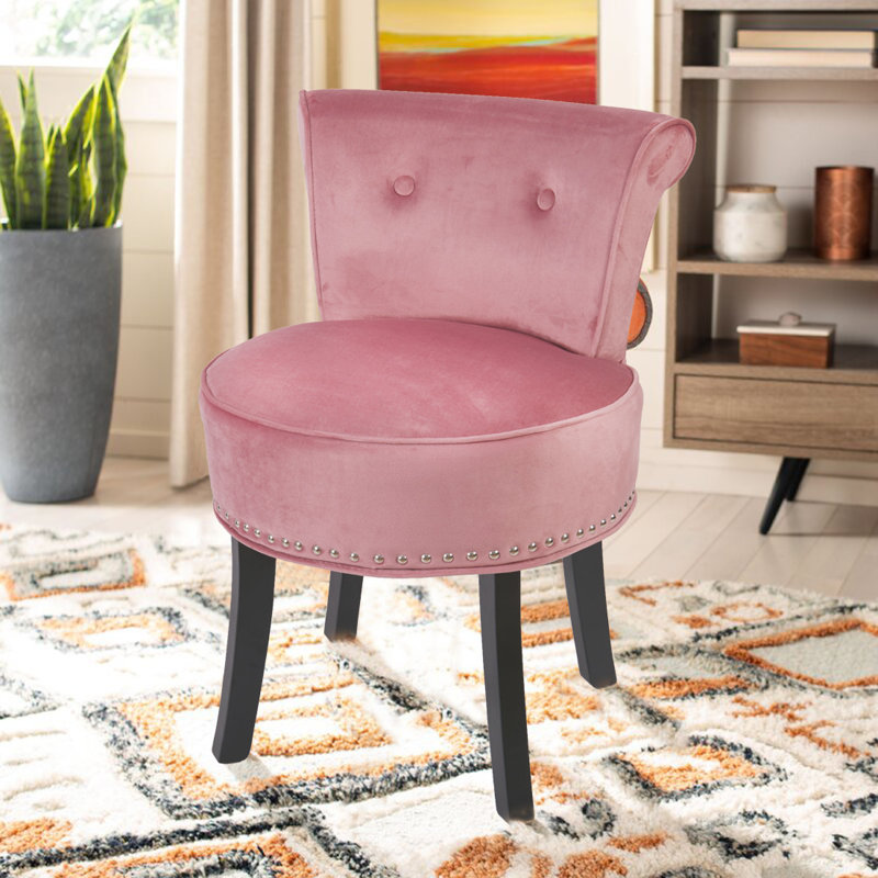 Athyrium Solid Wood Accent Stool, Pink
