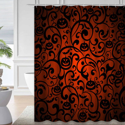 Rideau de douche noir avec 12 crochets Halloween
