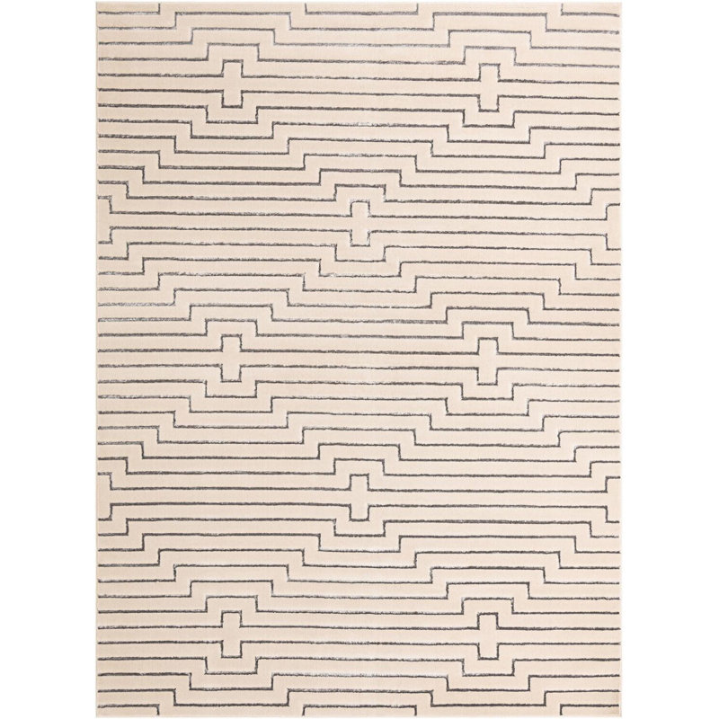 Tapis contemporain blanc et argent Etowah, Rectangle 9 pi x 12 pi