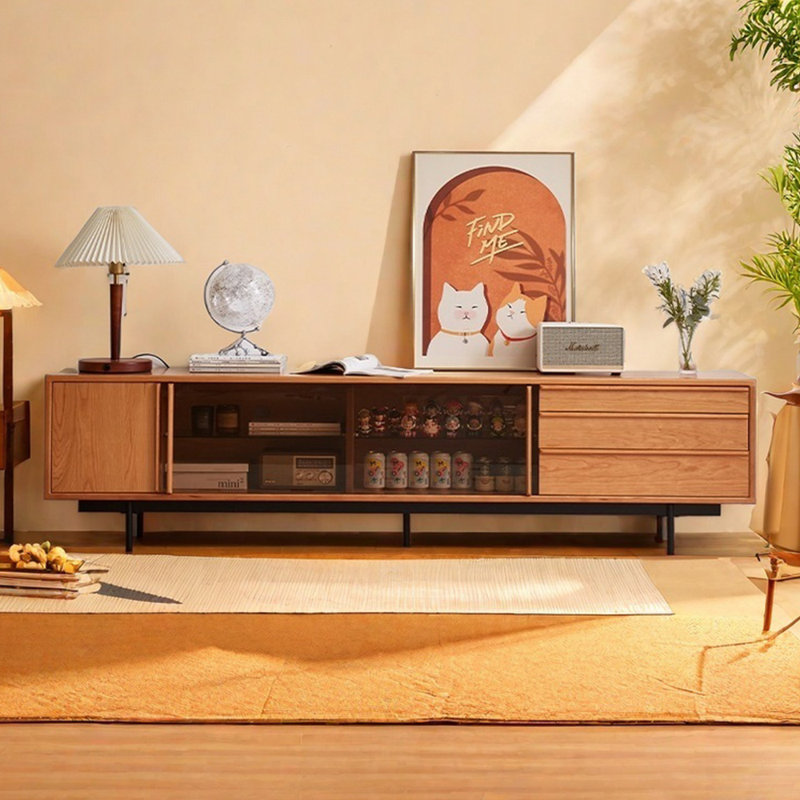 Meuble télé en bois de cerisier massif, 82.67"