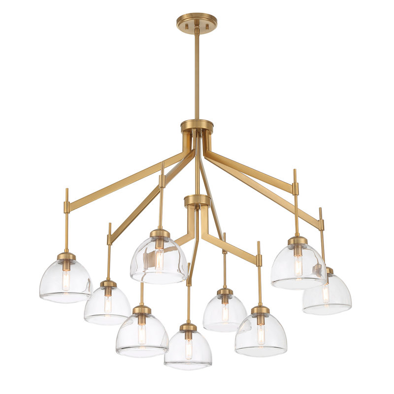  Lustre à 9 lumières en laiton chaud Corbin, H 32 po x l 41 po x P 41 po, 2 étages, 9 lumières