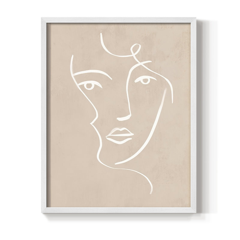 «Curly Face I», reproduction encadrée - bois massif, Blanc, H 28 po x l 22 po