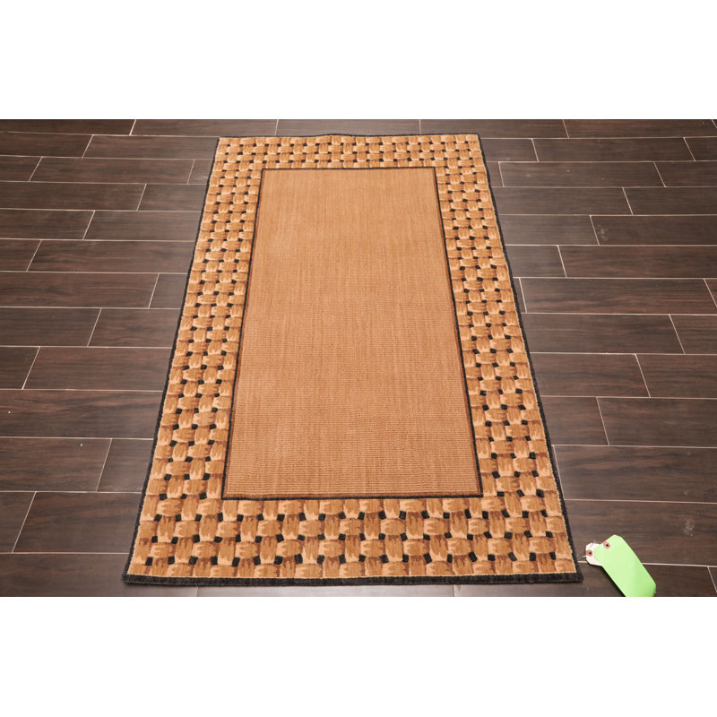 Tapis brun clair en laine crocheté Tiemann