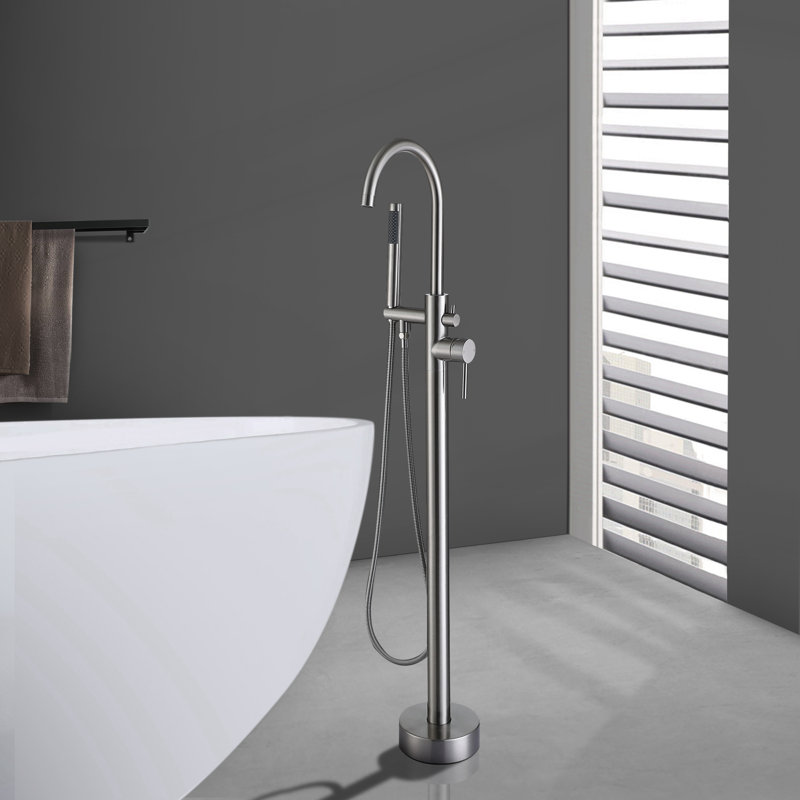 44 7/8-In Single Handle Freestanding Tub Faucet With Handheld Shower, Brushed Nickel