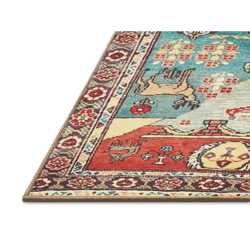 Tapis oriental turquoise / orange / brun, Rectangle 7 pi x 10 pi