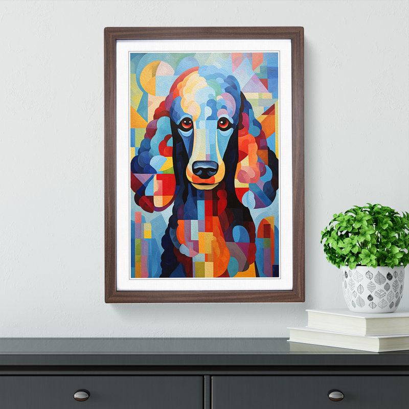 XYZ-FRM-V1223-5263 Poodle Cubism - Single Picture Frame Print on Wood, Walnut, 64cm H x 46cm W x 2cm D