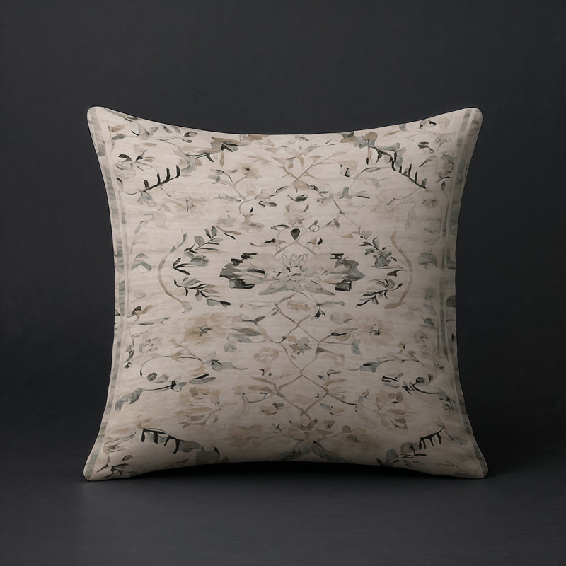 Coussin décoratif intérieur et extérieur Modern, Gris / floral crème, Carré 20 po