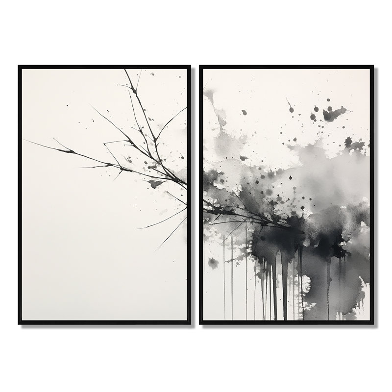 Noir et blanc Pure Serenity I - art mural moderne sur toile 2 panneaux, Noir, H 36 po x l 48 po