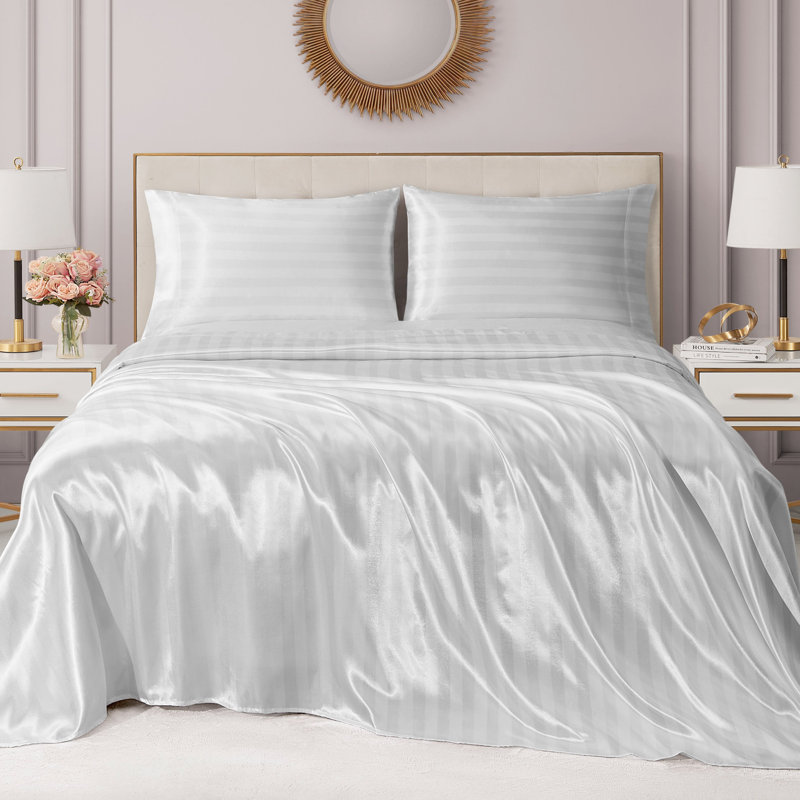 Juicy Couture Silky Satin Damask Sheet Sets, White, King Sheet Set