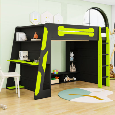 Full Size Gaming And Work Loft Bed With Integrated Desk And RGB Lighting