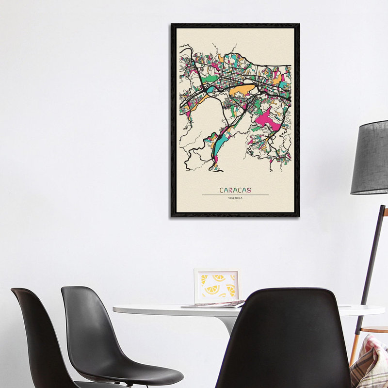 Caracas, Venezuela Map 1 Piece Floater Frame Wall Art on Canvas, 66.04 cm H x 45.72 cm W, Black Floater Frame